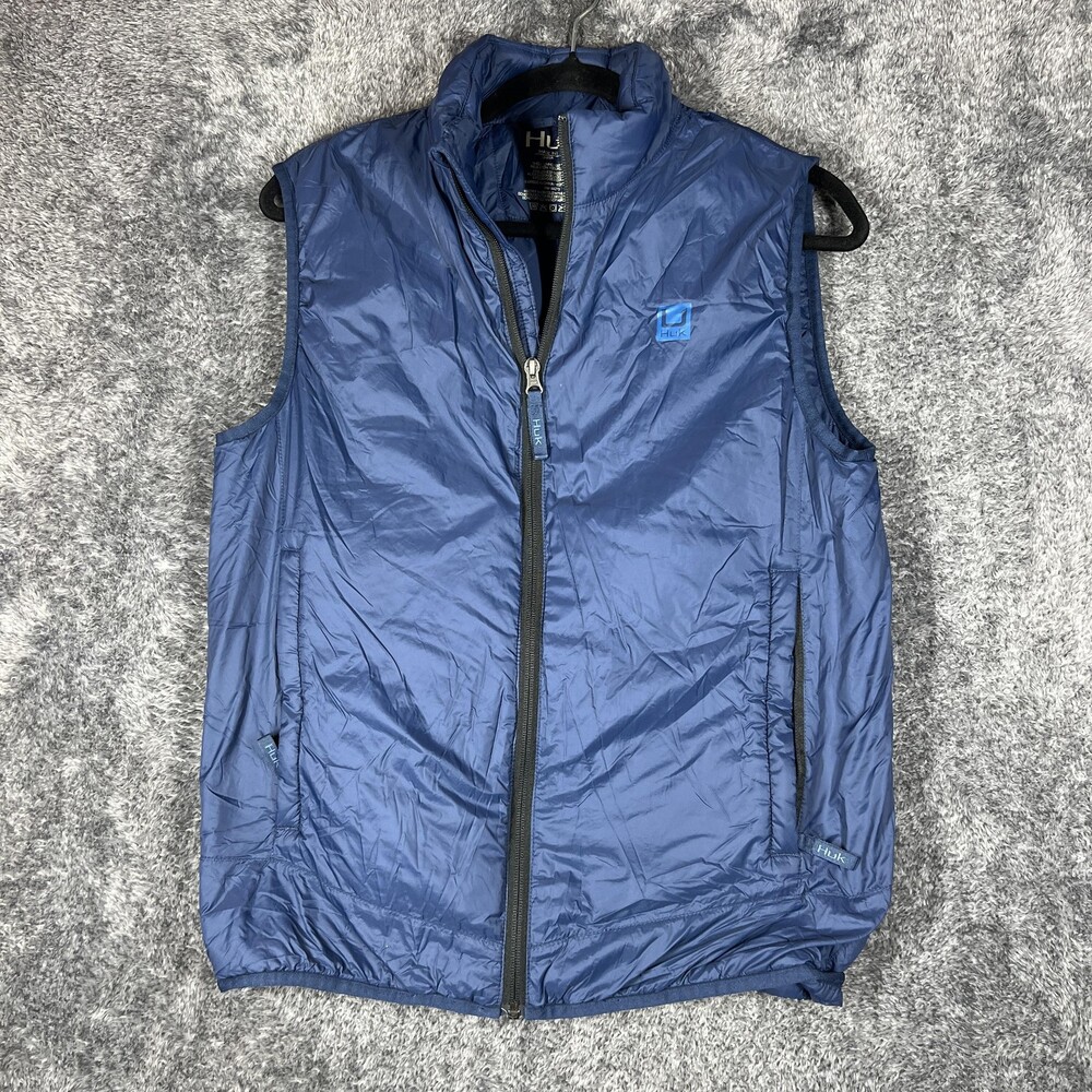 Huk Vest Mens Small Blue PrimaLoft Nylon Insulated Puffer Full Zip Lightweight